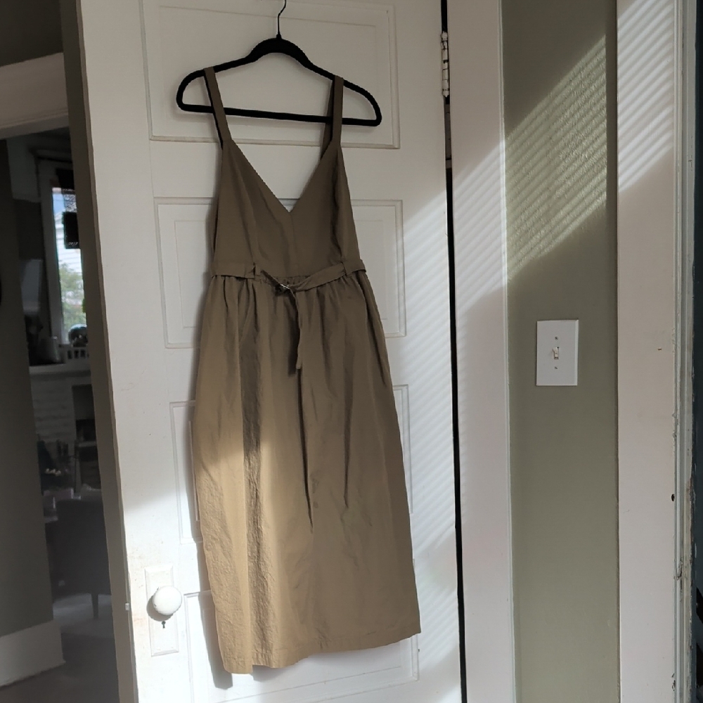 Steve Madden Khaki Tie-Waist Sleeveless Midi Dress